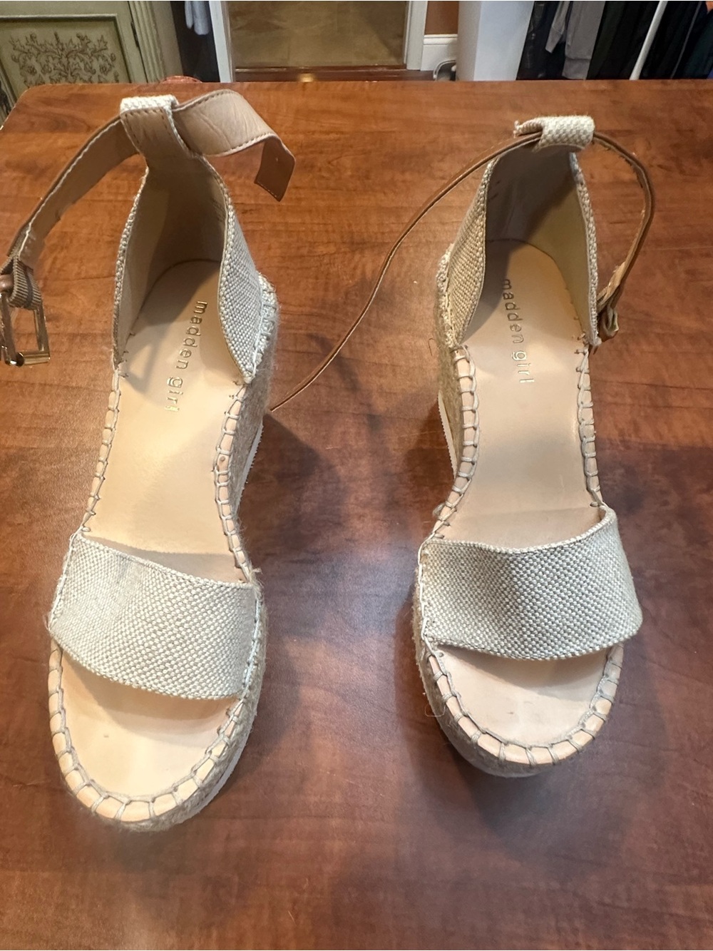 Madden Girl Natural Ivory Espadrille Ankle-Strap Wedges